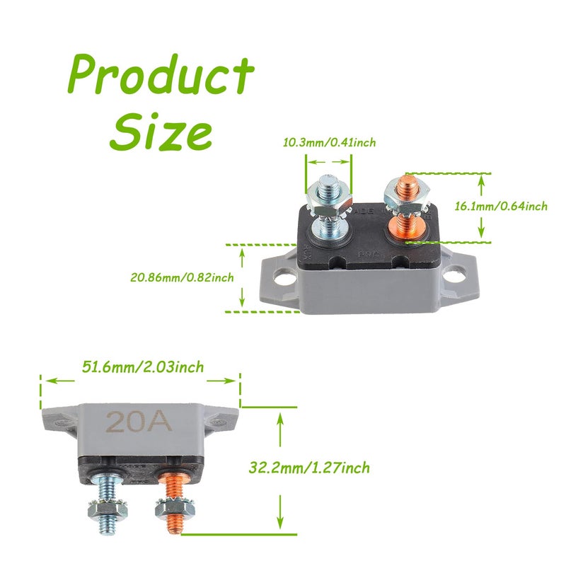 EPLZON 20A 12V-24V Automatic Reset Circuit Breaker with Cover Stud Bolt for Battery Chargers Trucks Car Engines and More(2pcs) - Image 4